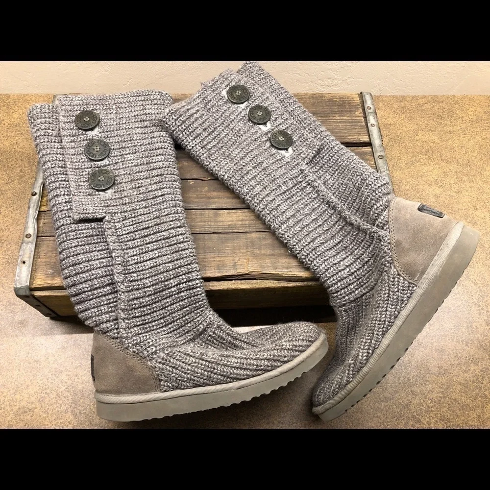 UGG Classic Cardi Boots Size 7 Grey Wool Sheepskin